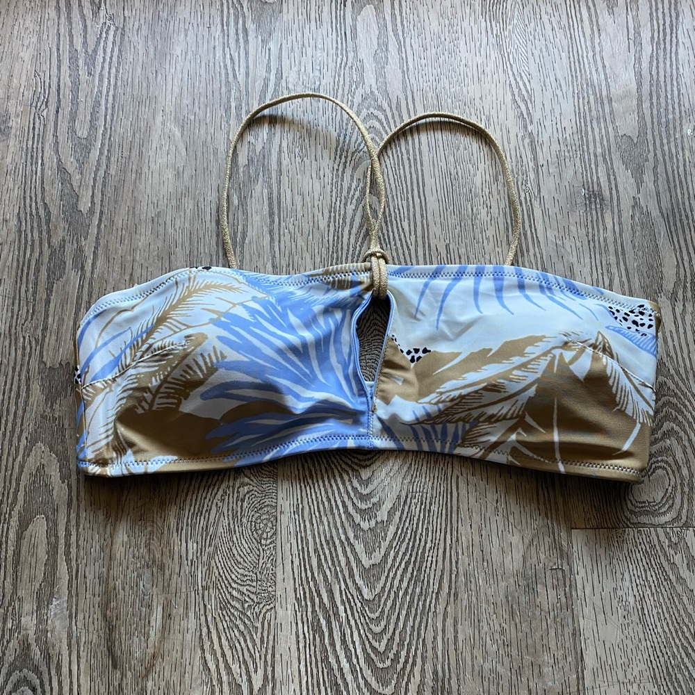 Aerie Swim Bandeau tropical glitter gold halter bikini top NWT